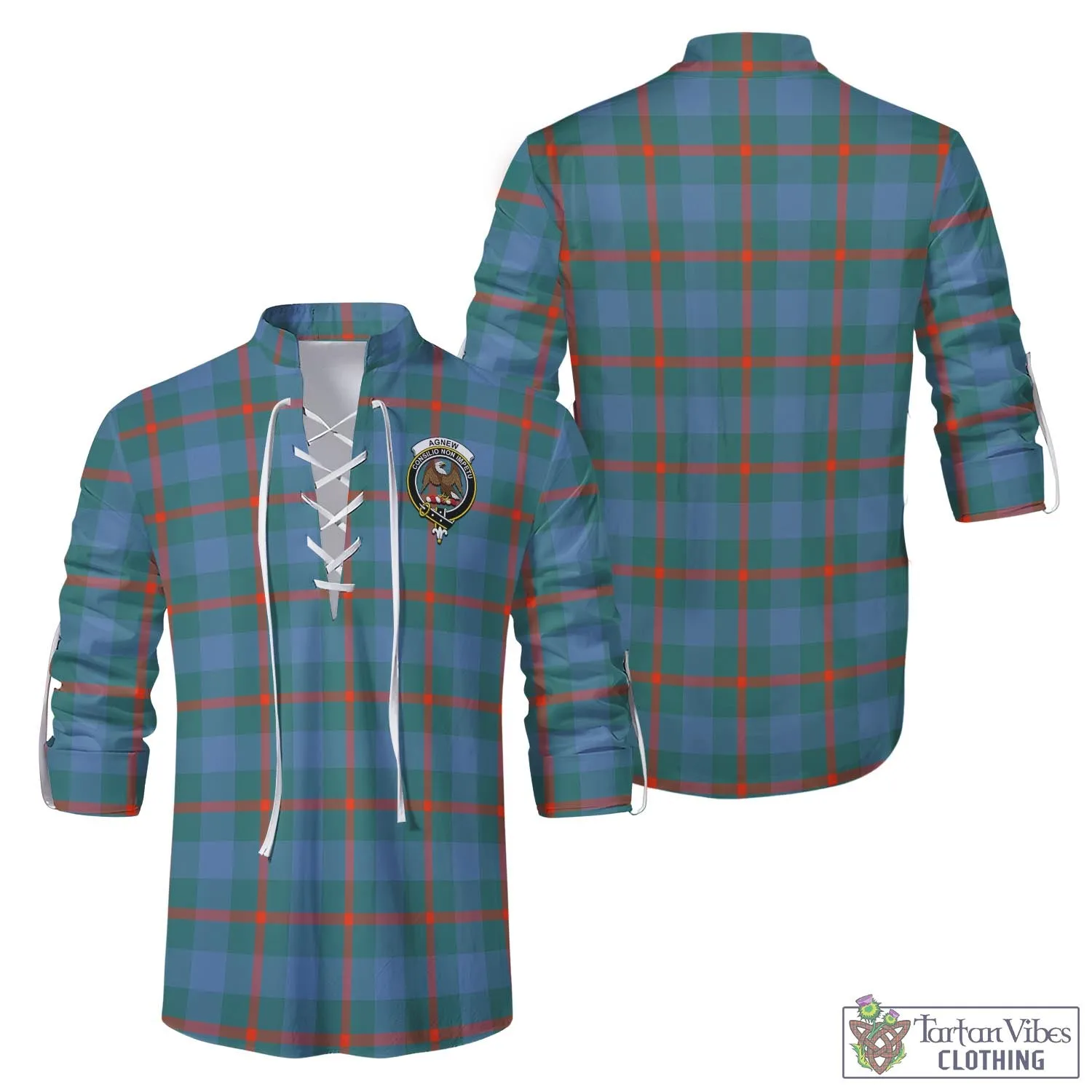 Agnew Ancient Tartan Men's Scottish Traditional Jacobite Ghillie Kilt Shirt with Family Crest