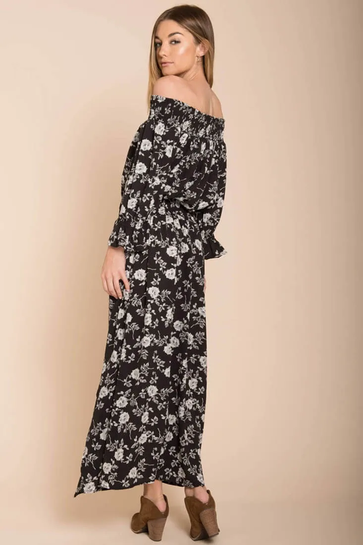 Aiyana High Slit Floral Maxi Dress Black