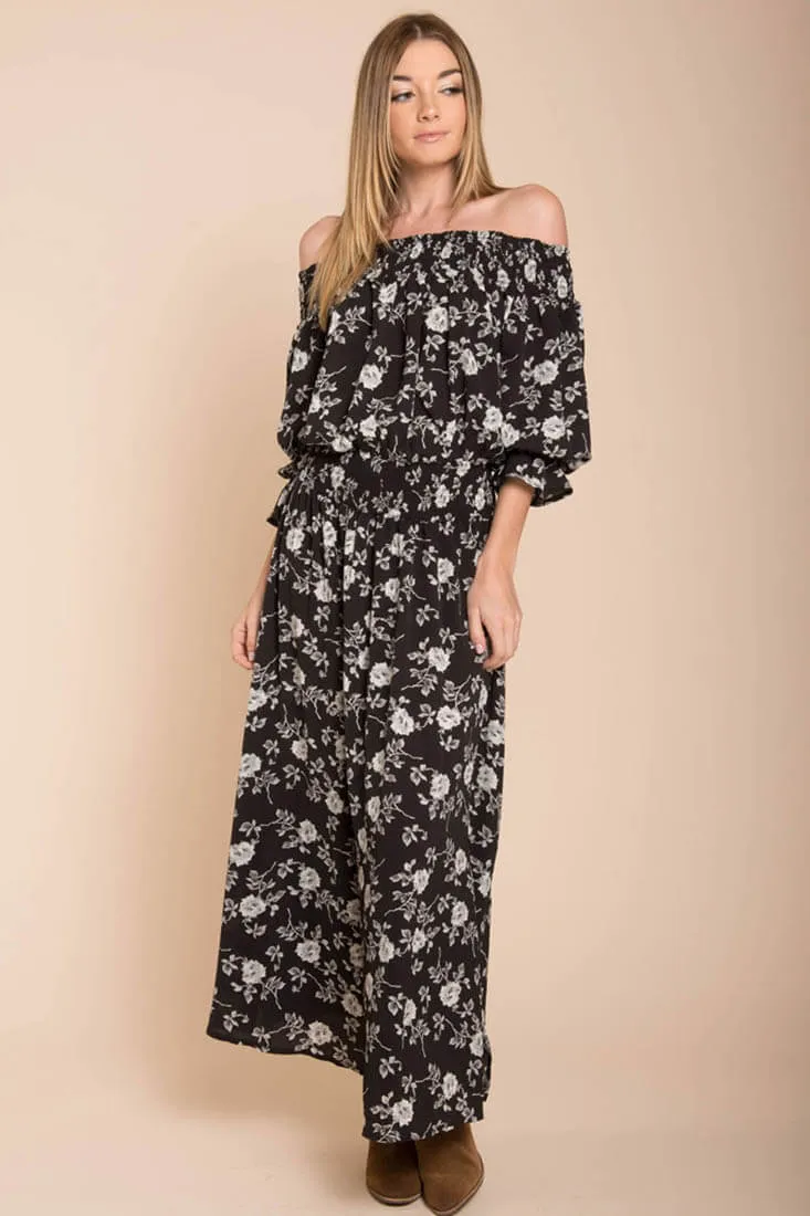 Aiyana High Slit Floral Maxi Dress Black