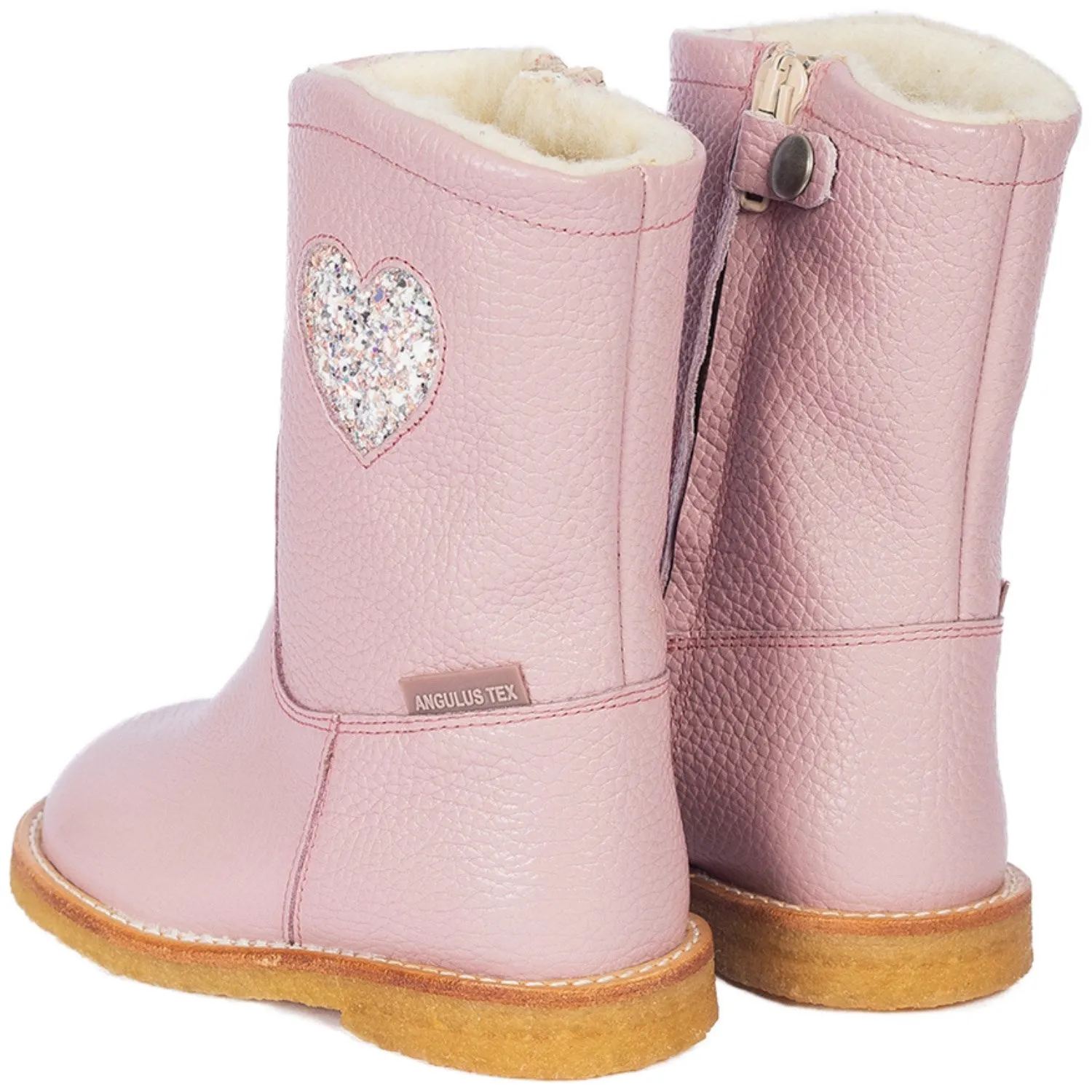 Angulus Mauve/Mauve Glitter Tex-Boot Med Hjerte Og Zipthrough