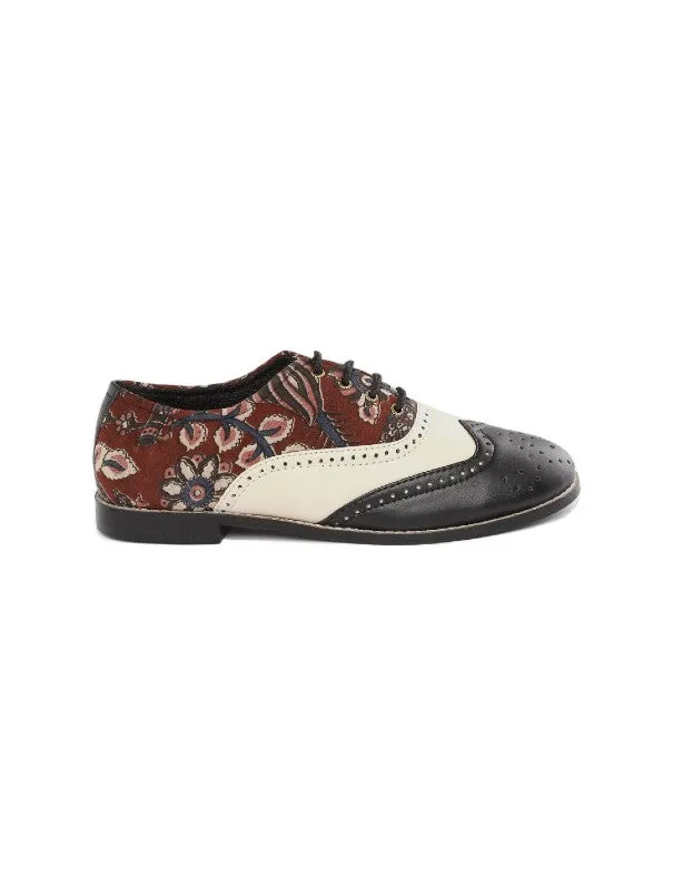 Black & Maroon Kalamkari Block Print Handcrafted Brogues