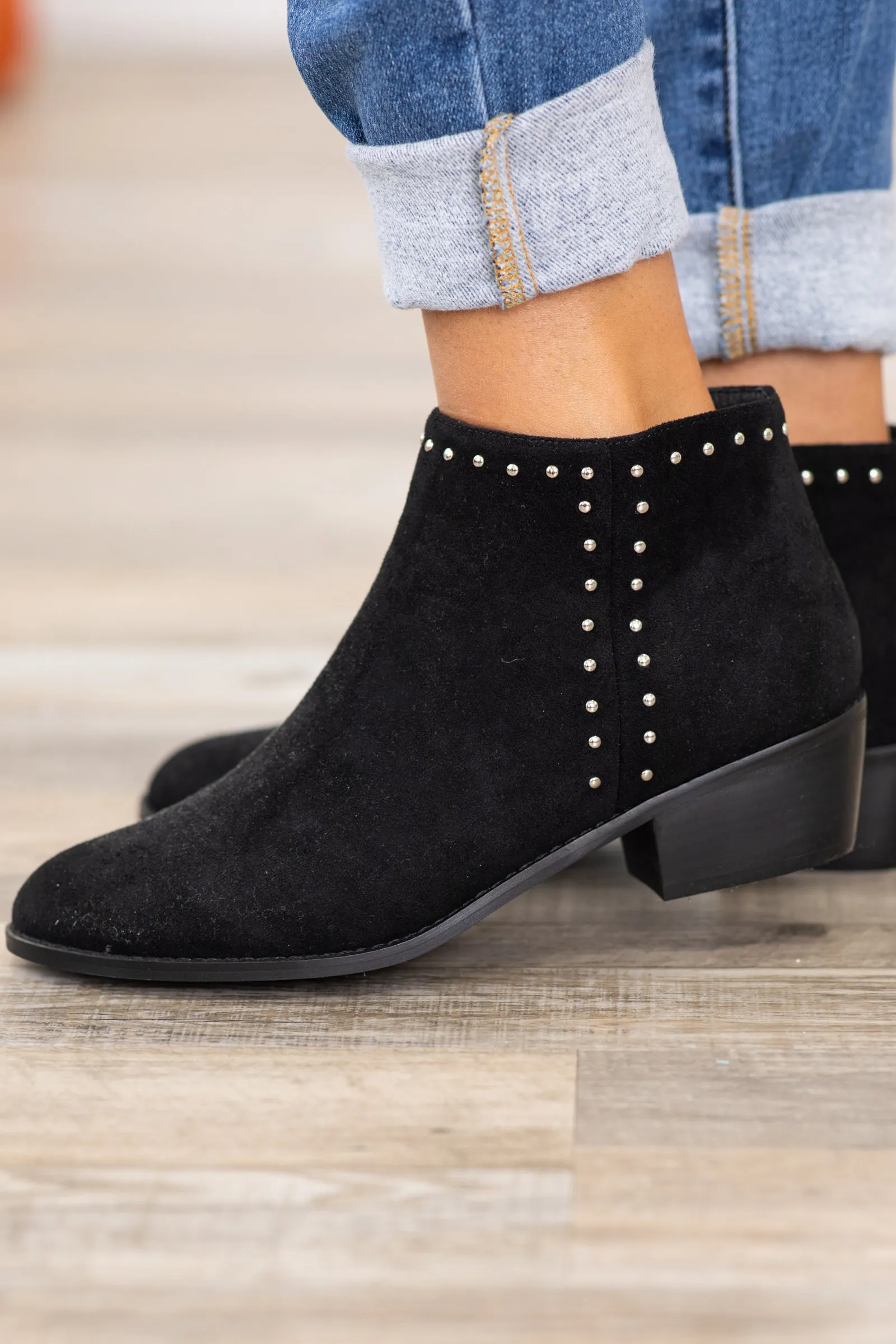 Black Ankle Booties With Stud Detail