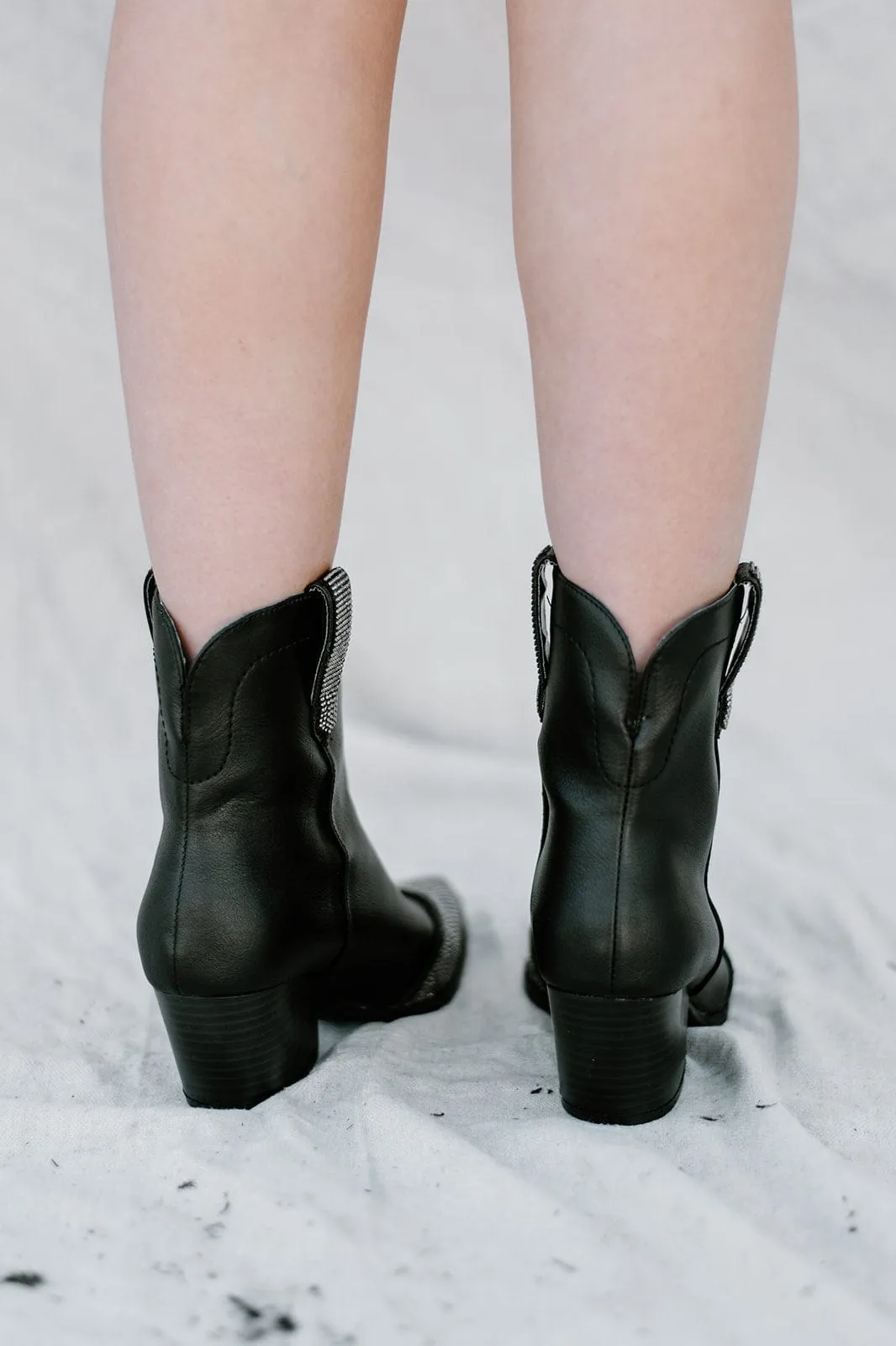 Black Embellished Western Bootie