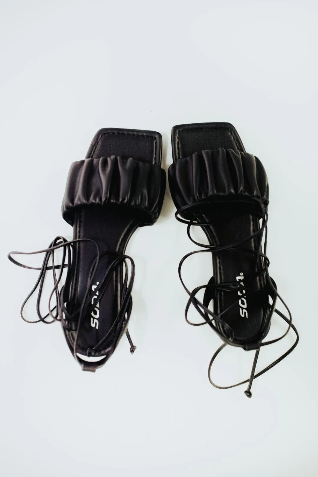 Black Lace Up Square Toe Sandal