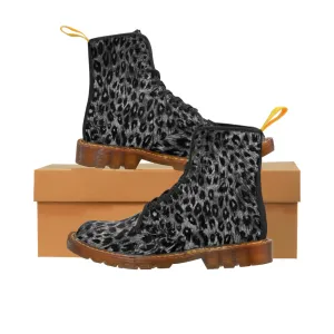 Black Leopard Women's Canvas Boots, Best Leopard Animal Print Winter Boots For Ladies