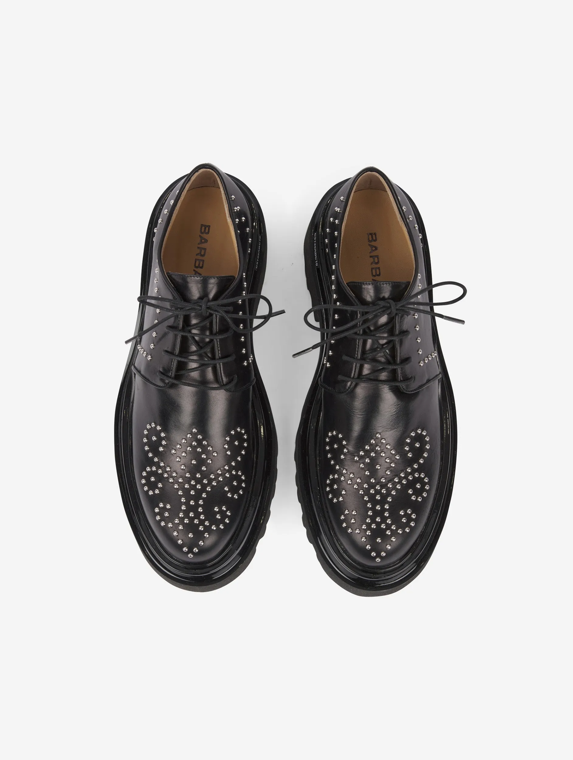 black studded leather brogues