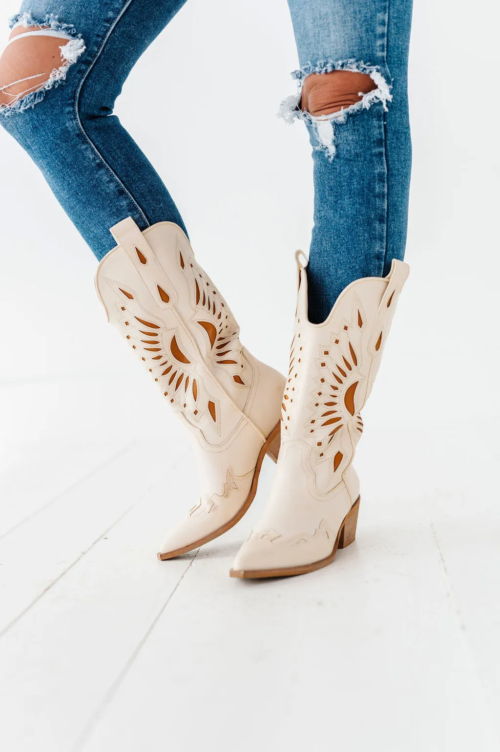 Britney Western Boot in Off White