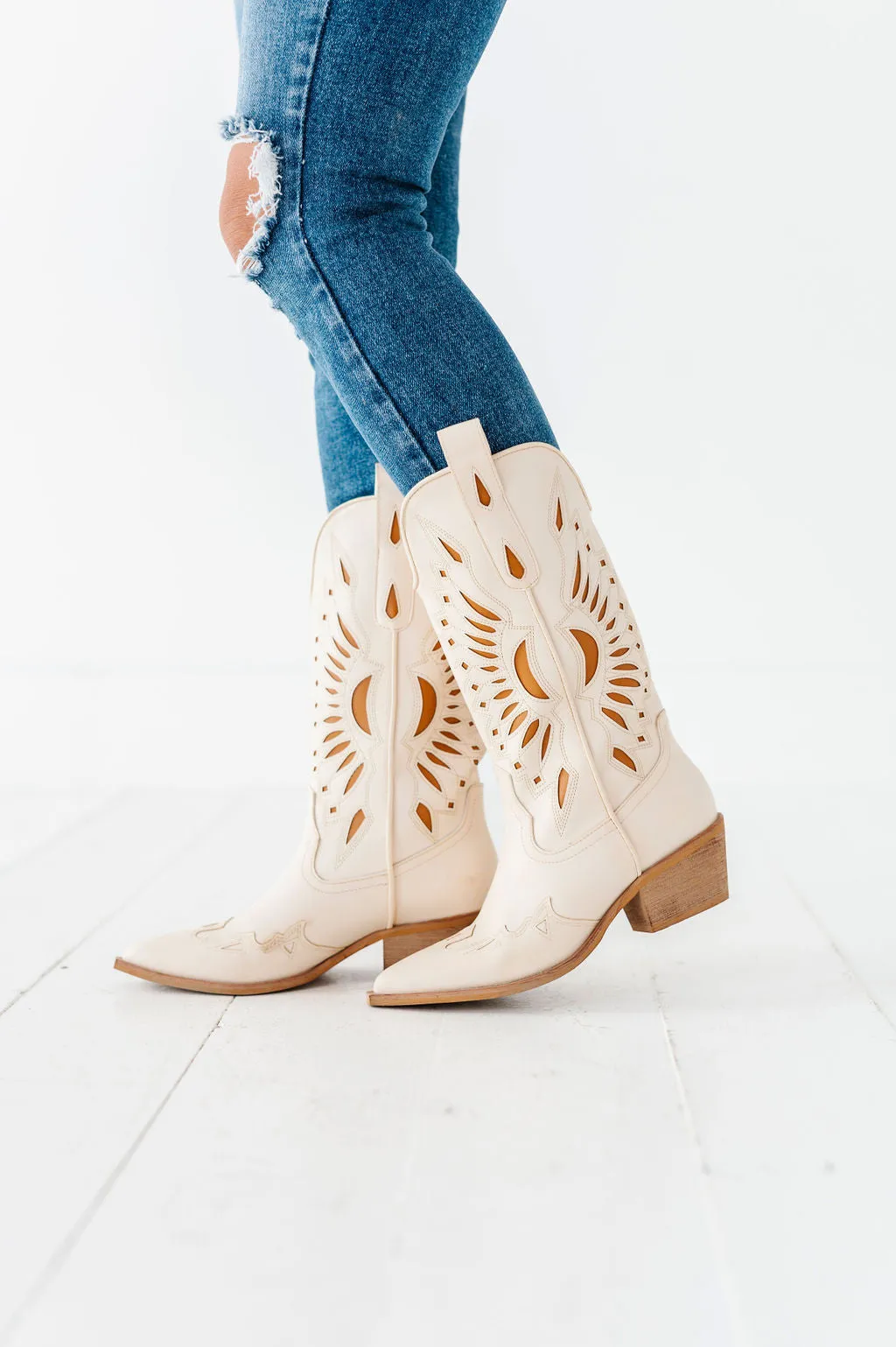 Britney Western Boot in Off White