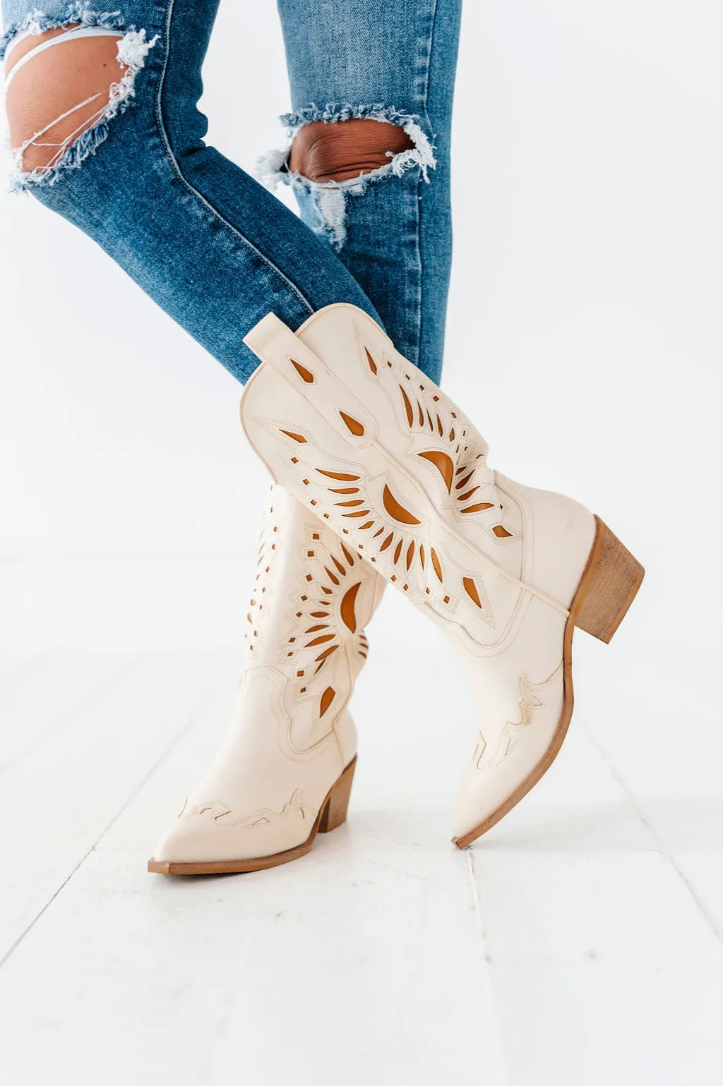 Britney Western Boot in Off White