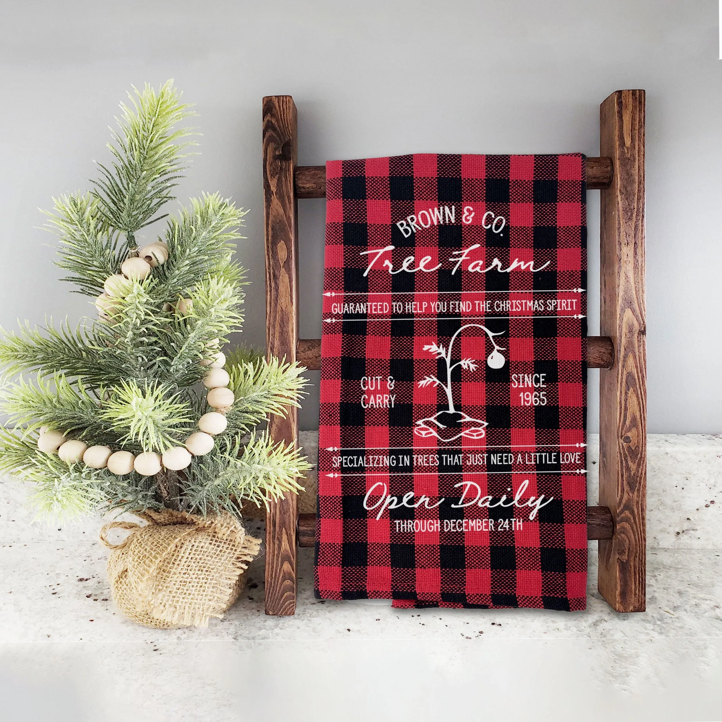 Charlie Brown Inspired Tea Towel Brown and Co Christmas Tree Farm