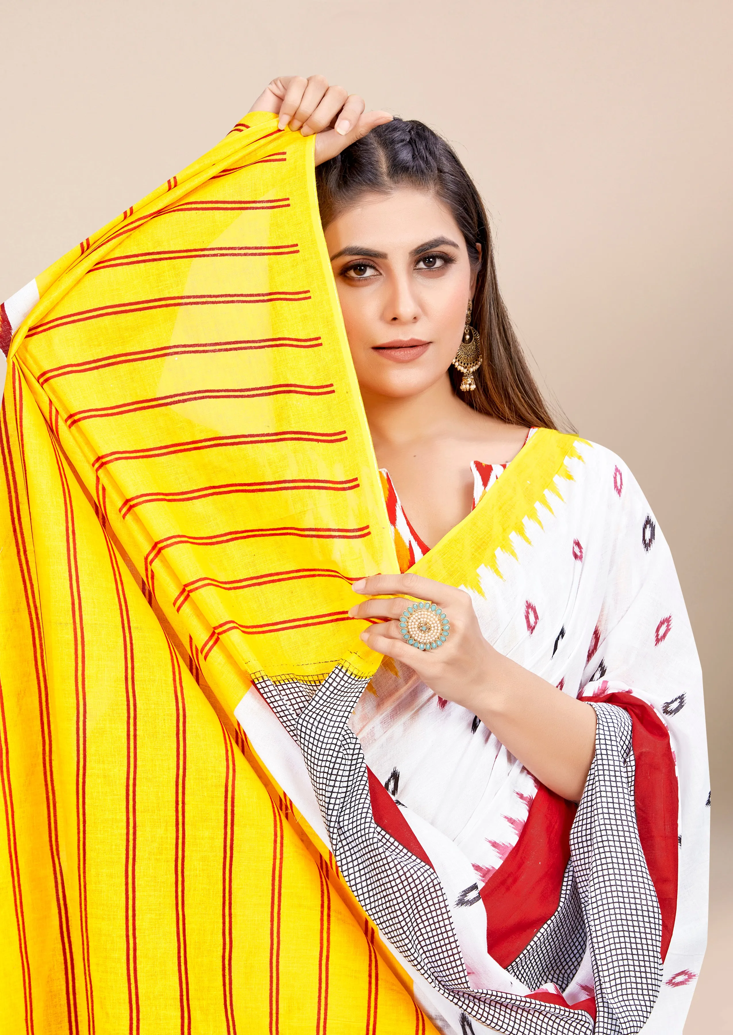 Charming Pure Cotton Jaipur Block Print Saree With Blouse Piece