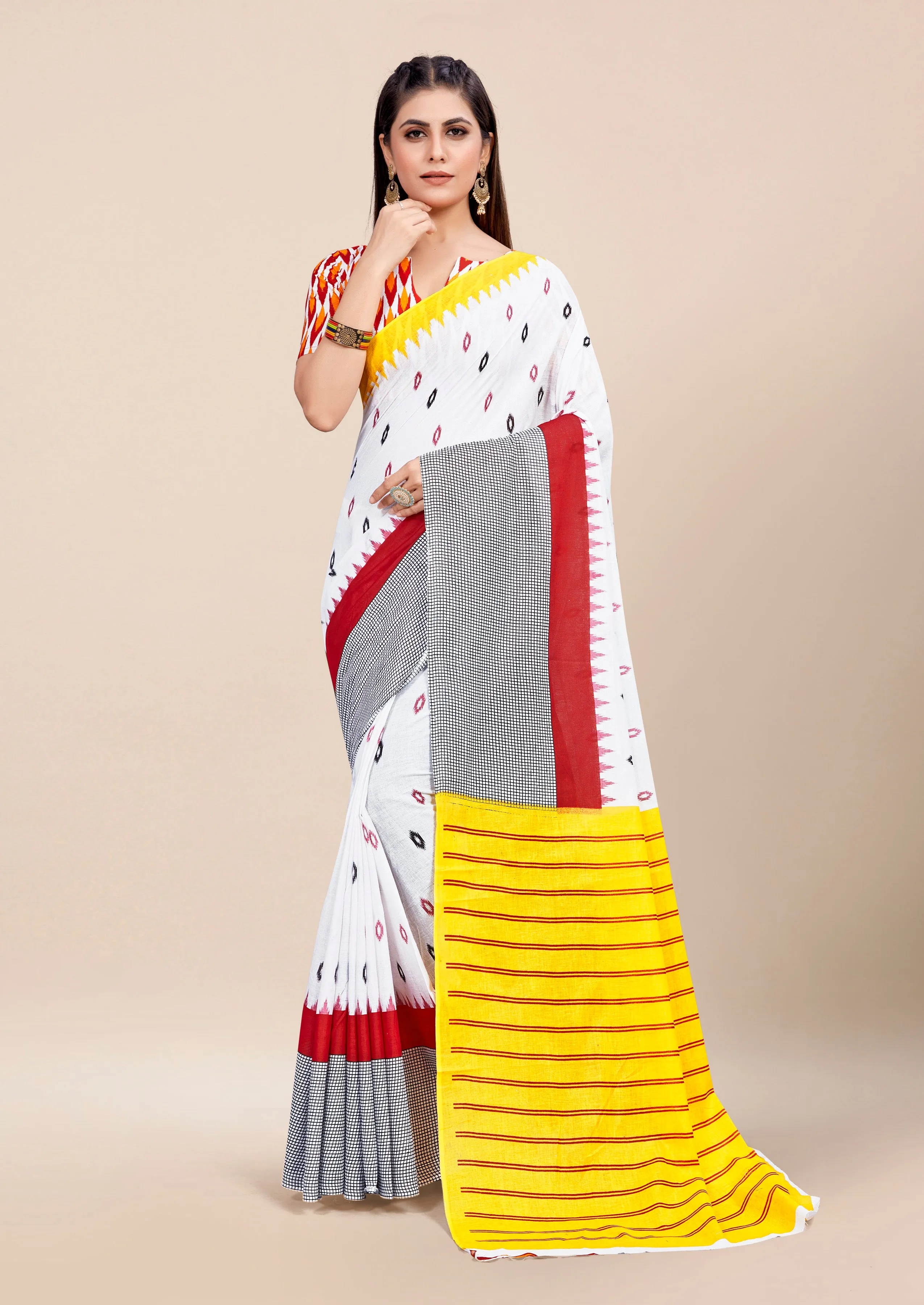 Charming Pure Cotton Jaipur Block Print Saree With Blouse Piece