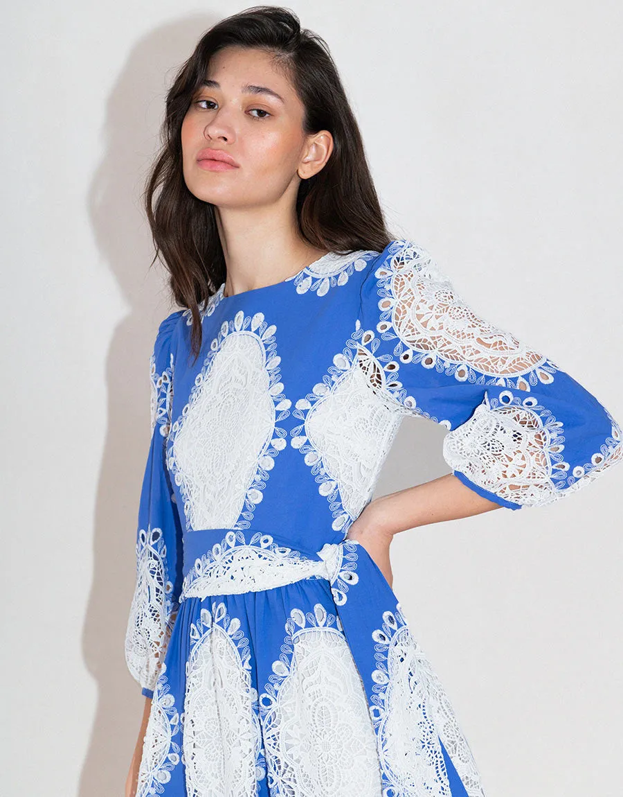 Constance Lace Midi Dress - Blue/White