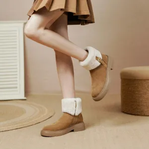 deanwangkt Autumn Boots     NEW Winter Ankle Boots Women Round Toe Chunky Heel Short Women Boots Cow Suede Shoes Plush Warm Boots Zip Platform Shoes Women