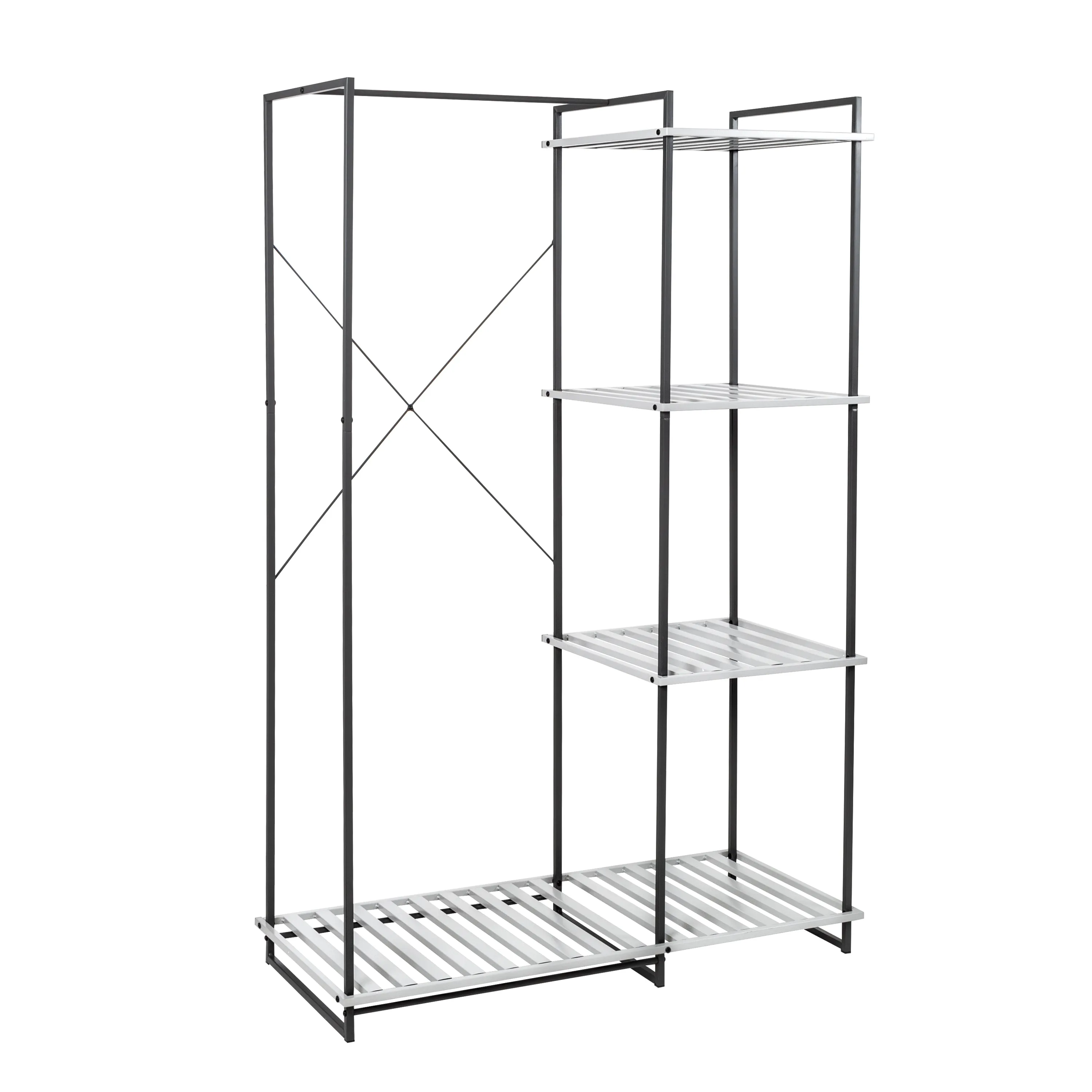 Gray Metal Freestanding Open Closet with 4 Shelves