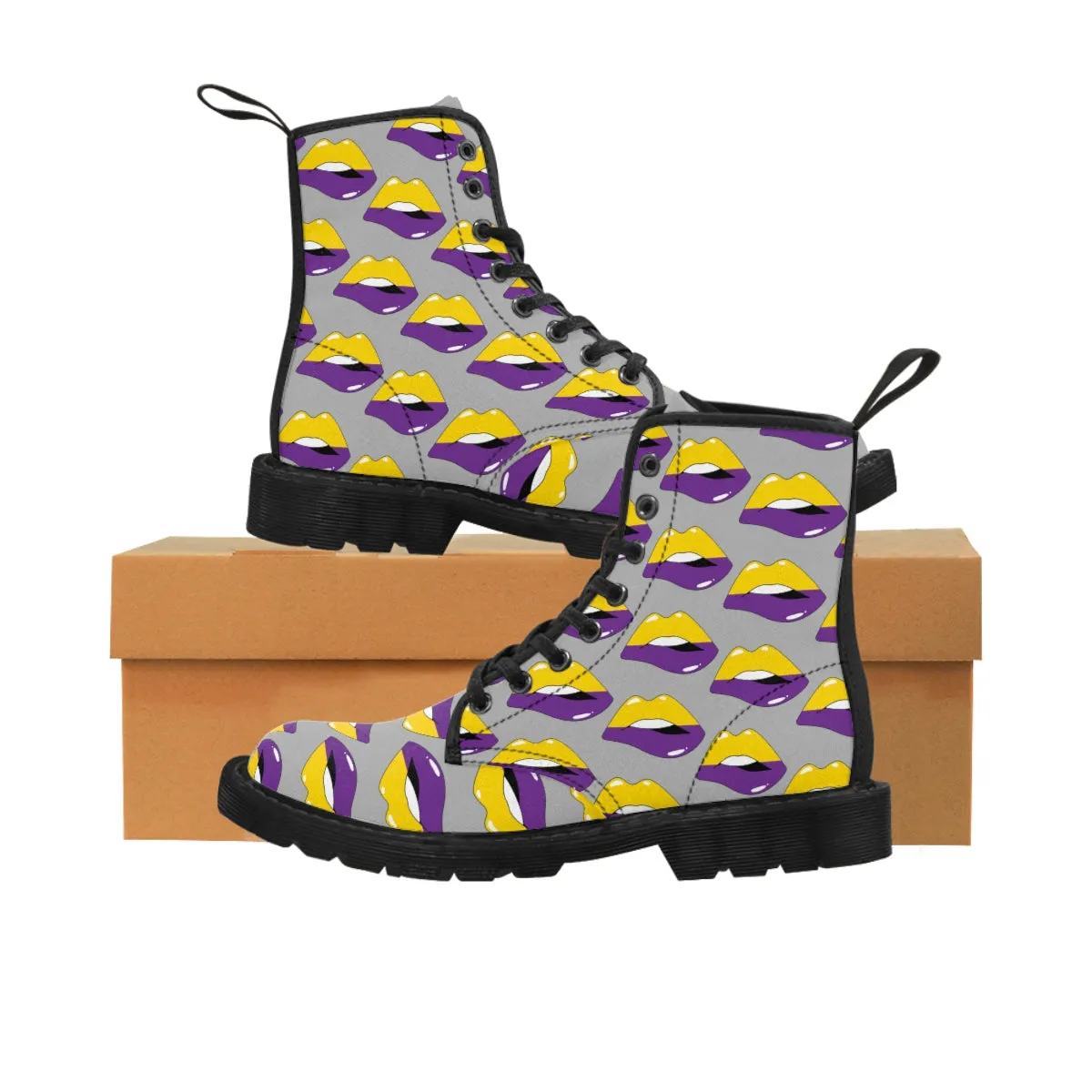 Intersexual Flag Kisses LGBTQ Grey Canvas Boots Unisex Size