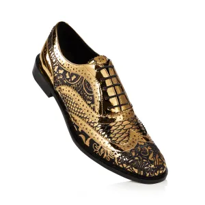 Kama Shoetra Gold and Black Laser etched Brogue Shoes