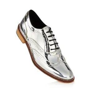 Mirror Finish Silver Brogue Shoes