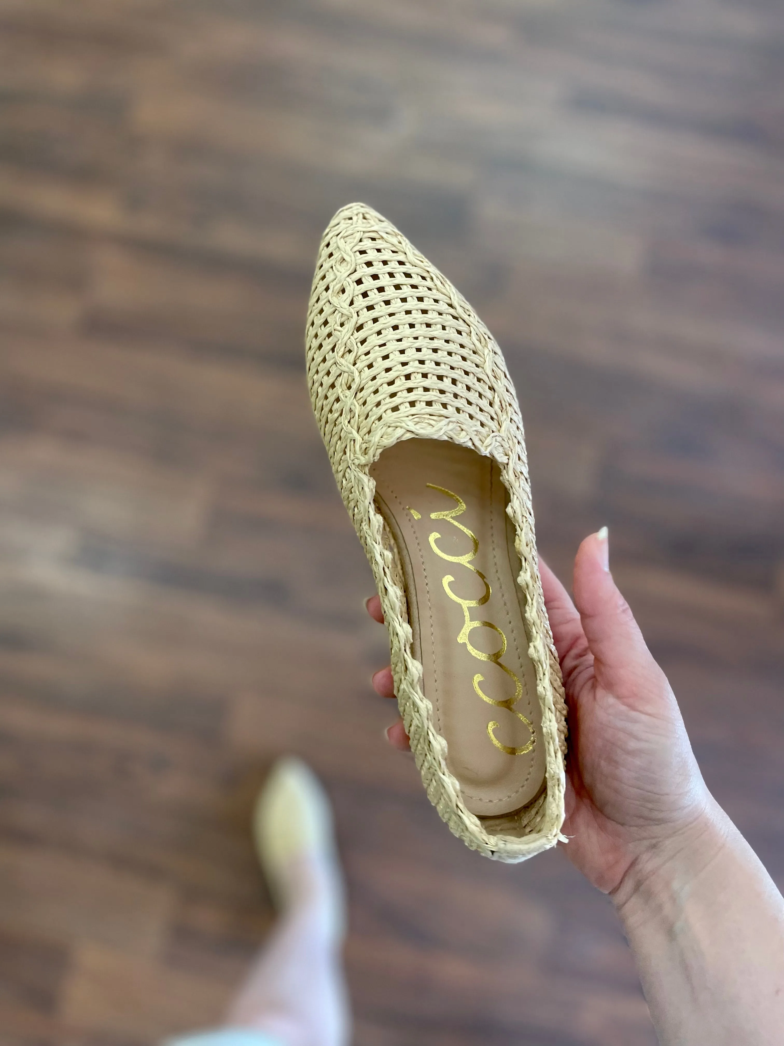 Monroe Raffia Woven Pointed-Toe Flats