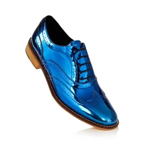 Navy Blue Metallic Brogue Shoes