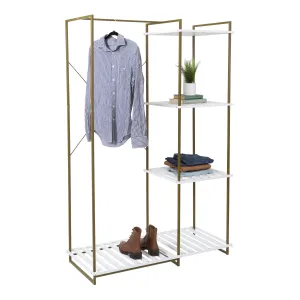 Olive/White Metal Freestanding Open Closet with 4 Shelves