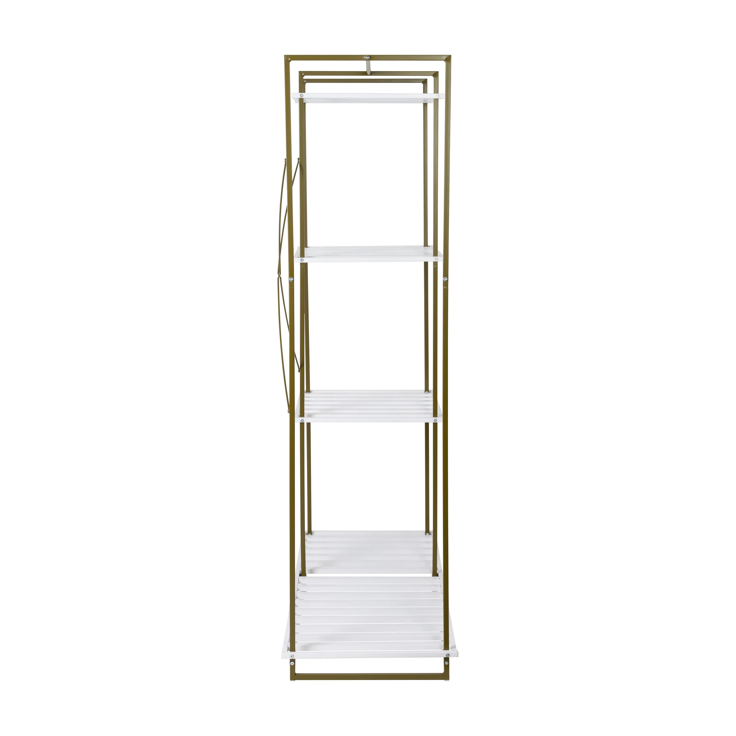 Olive/White Metal Freestanding Open Closet with 4 Shelves