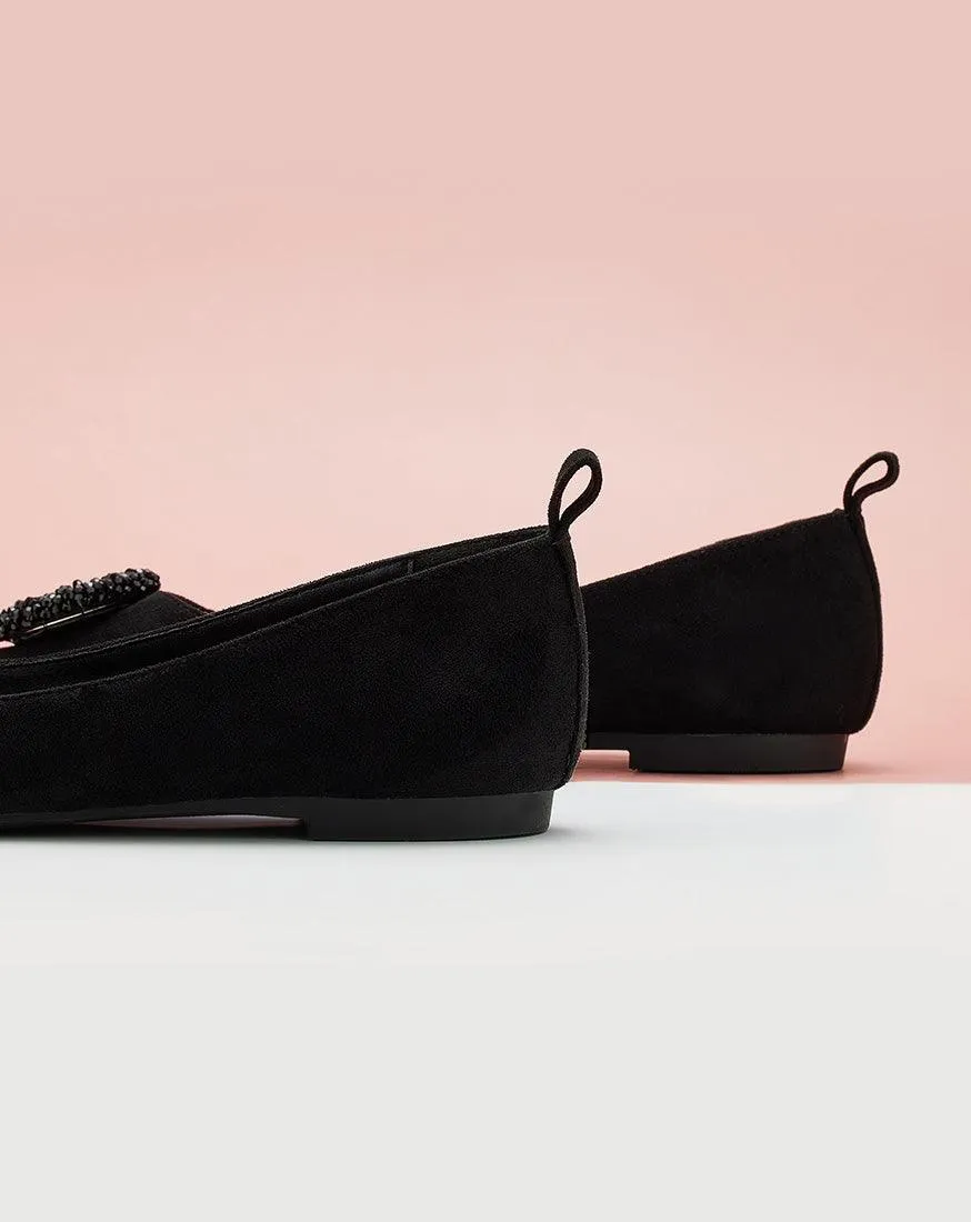 Point Toe Suede Flats Black