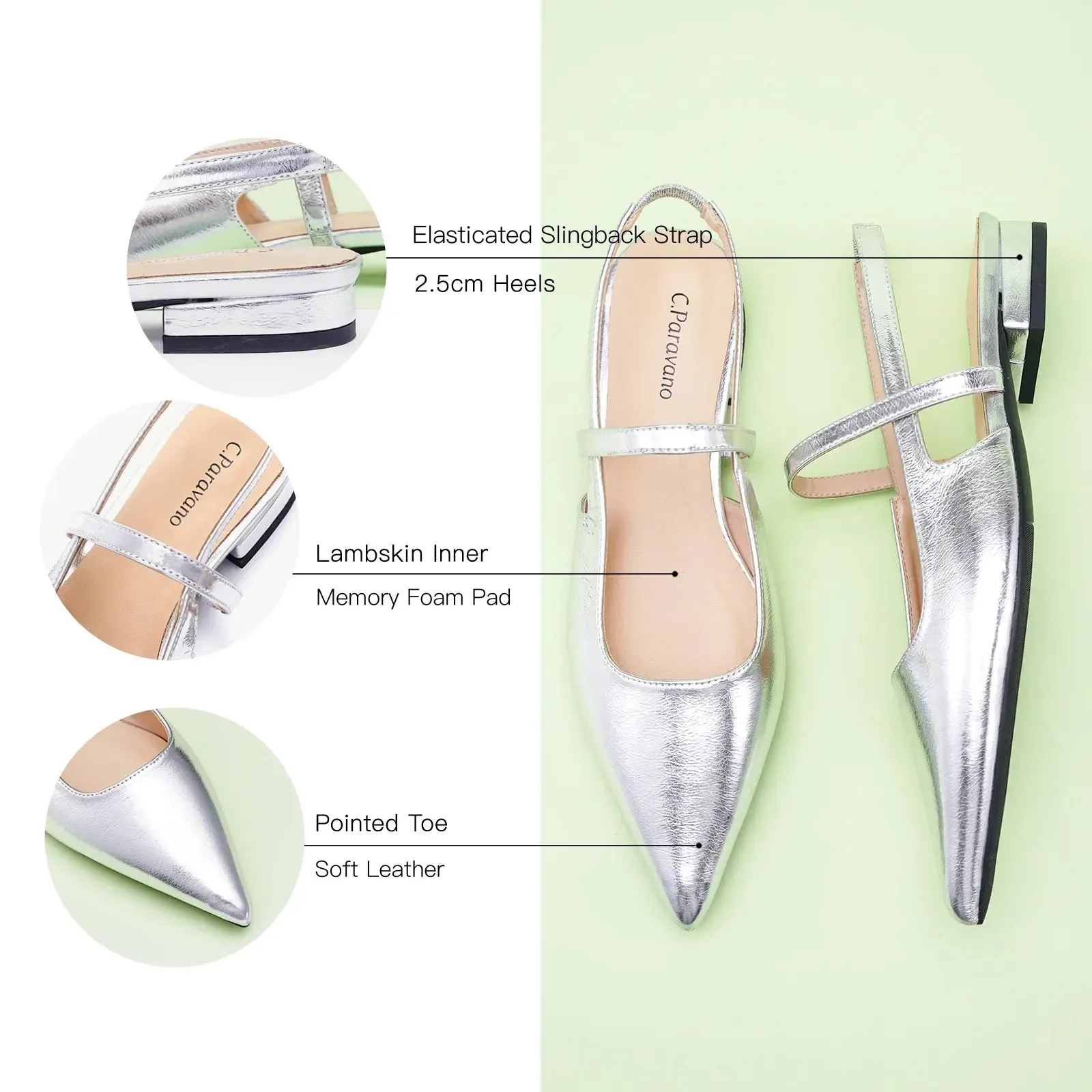 Pointed Toe Slingback Flats (Freya)