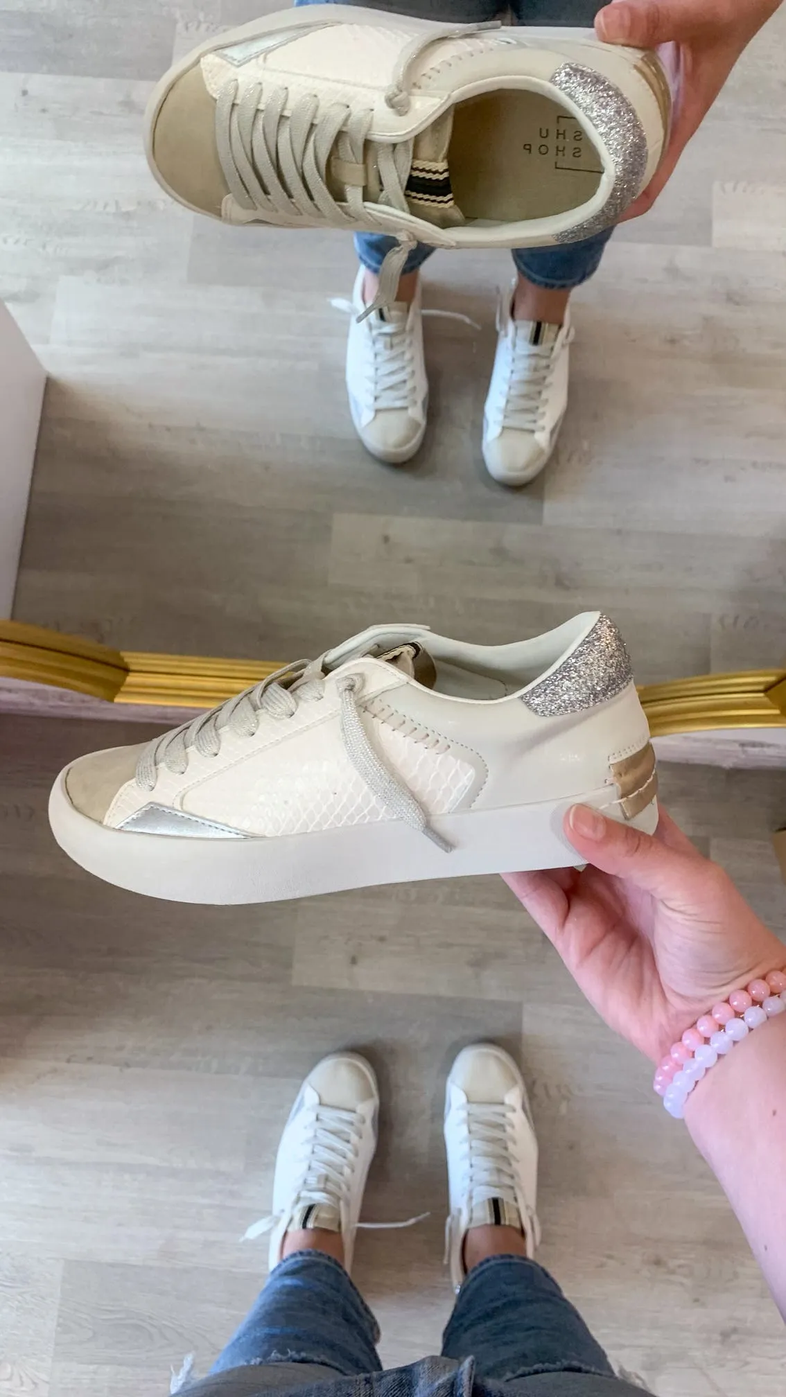 Shu Shop | Neutral Bone Sparkle Sneaker