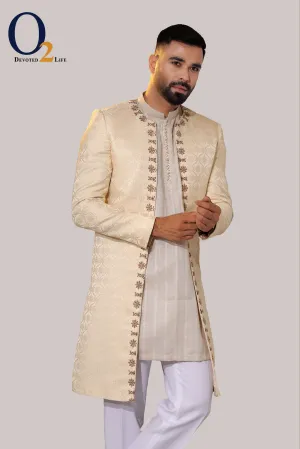 Stylish Silk Wedding sherwani In Cream