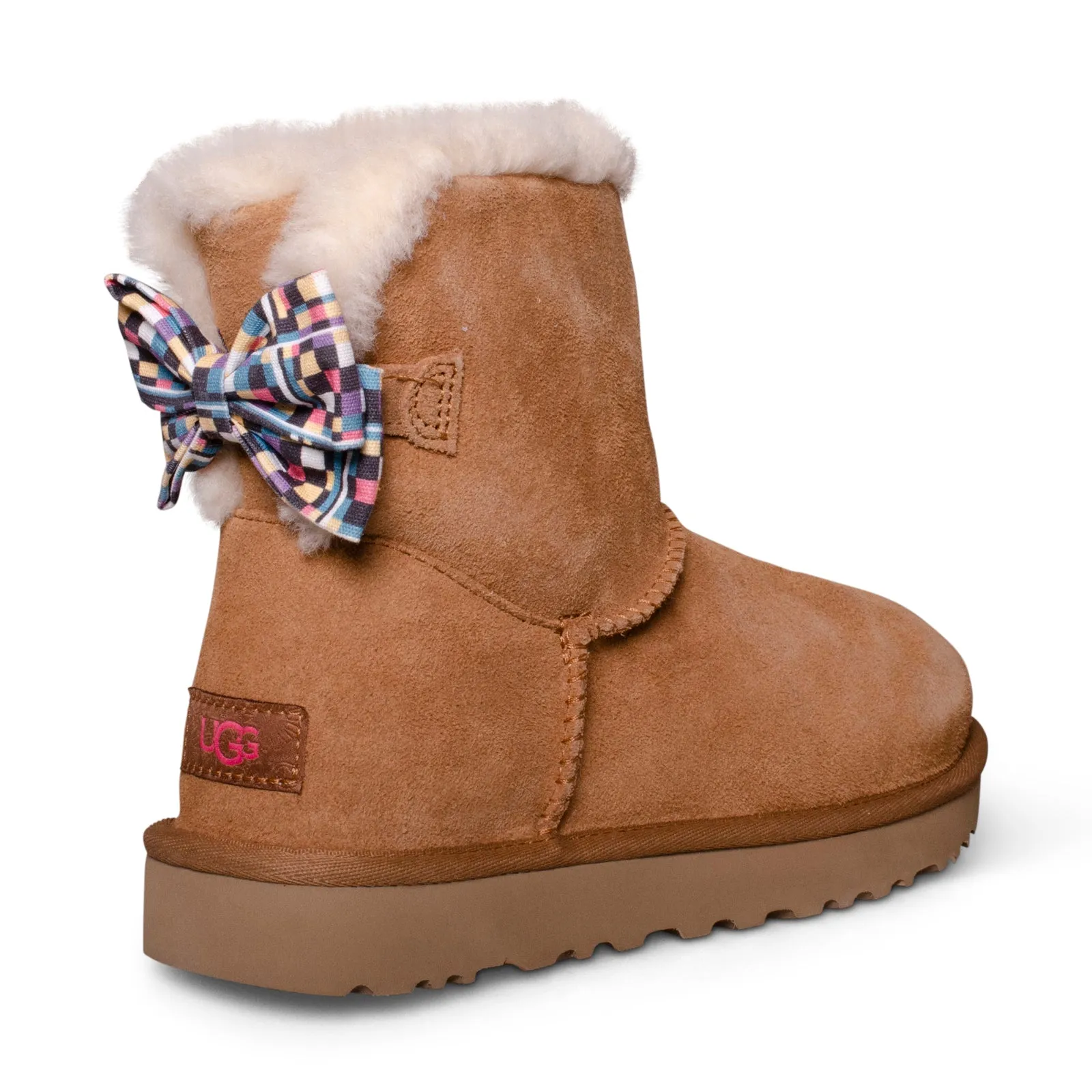 UGG Mini Bailey Bow Checker Chestnut Boots - Women's