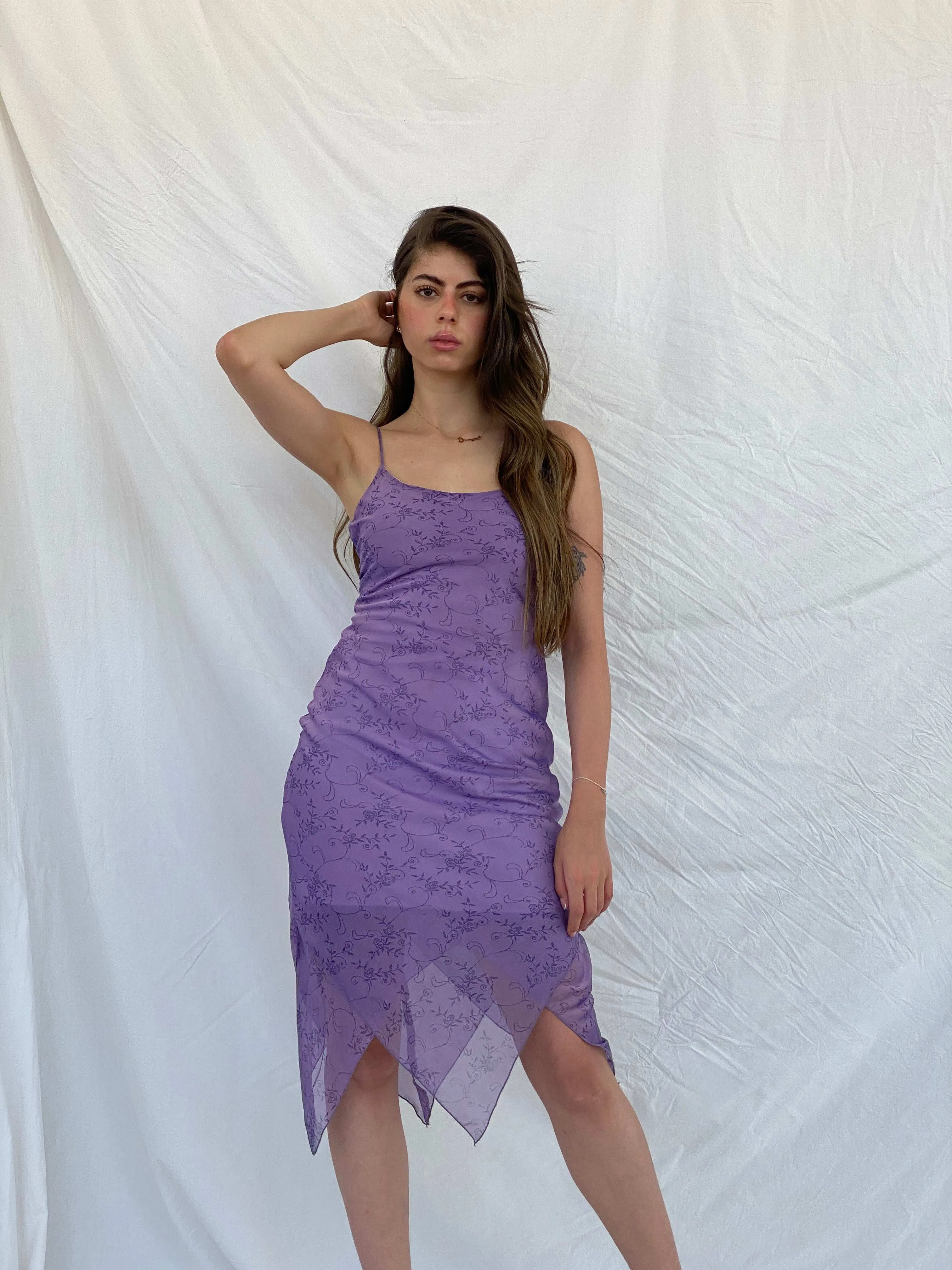 Vintage 90s Byer Too! Lilac Floral Midi Dress - S/M