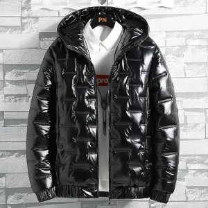 Winter Warm Men's New Hooded Jacket Casual Shiny Cotton Coat Short