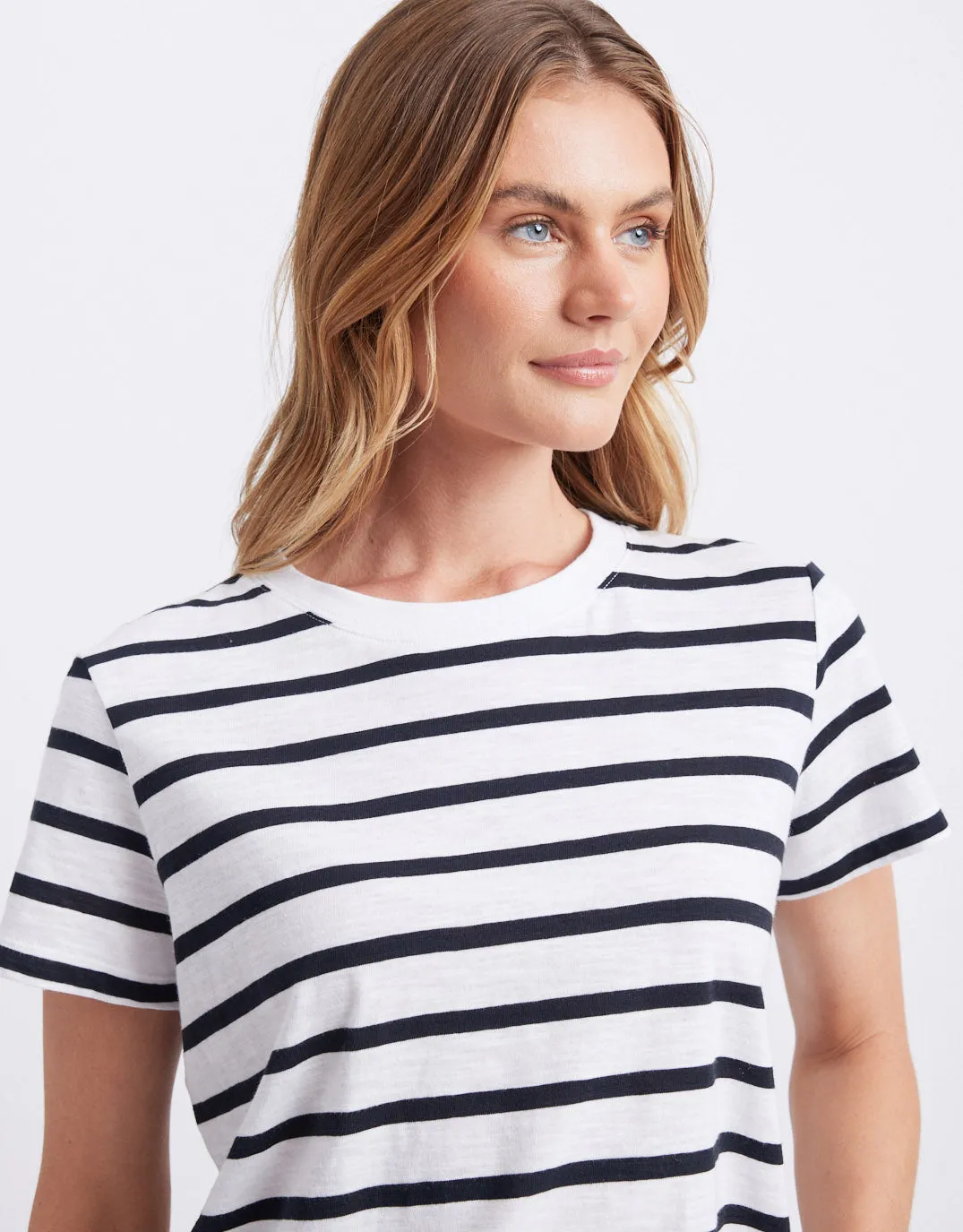 Yasmin Crew Neck Tee - White/Black Stripe