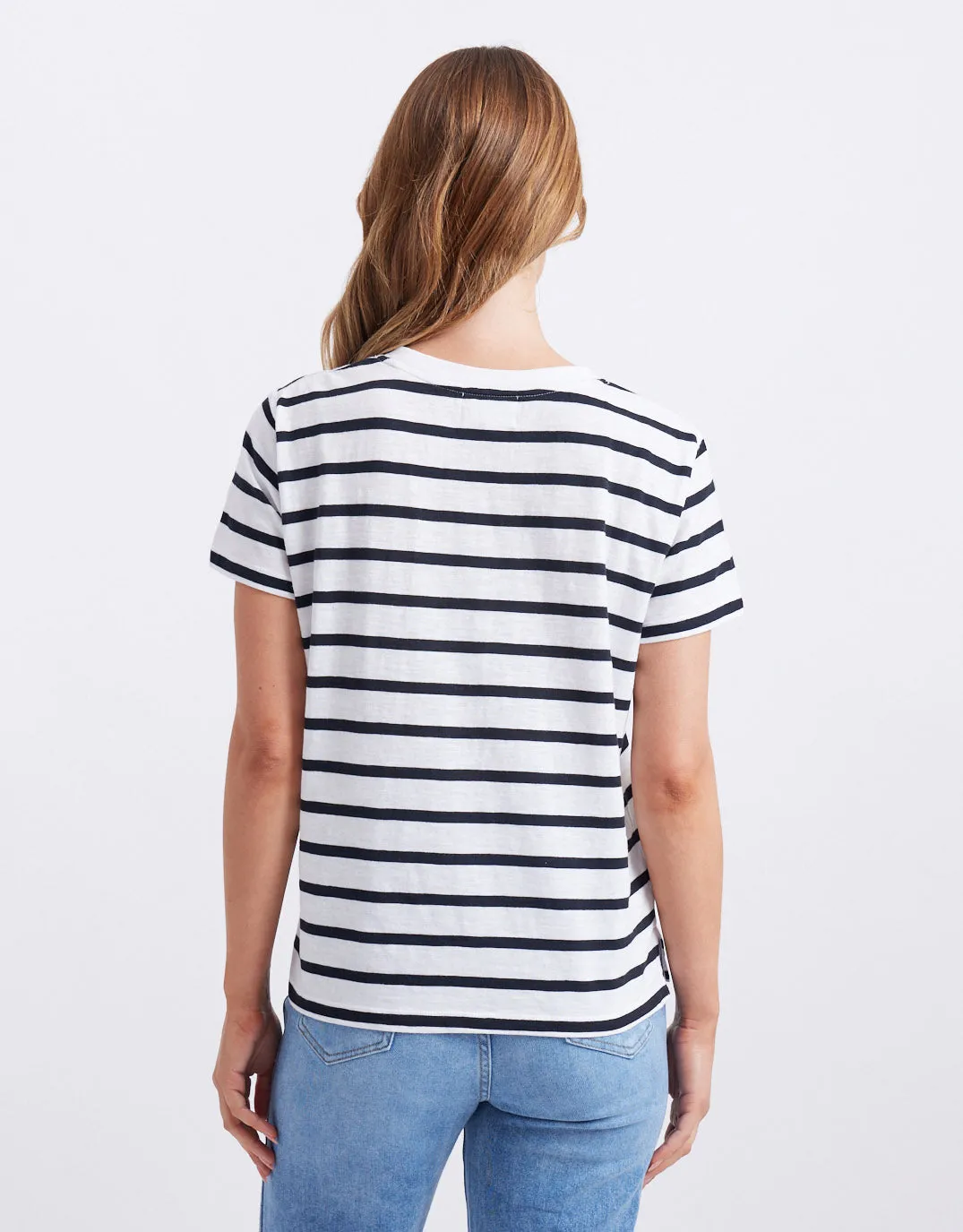 Yasmin Crew Neck Tee - White/Black Stripe